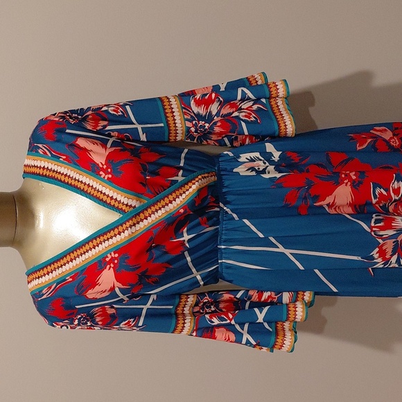 Flying Tomato Blue and Red Floral Maxi Dress With Bell Sleeves - Picture 2 of 7
